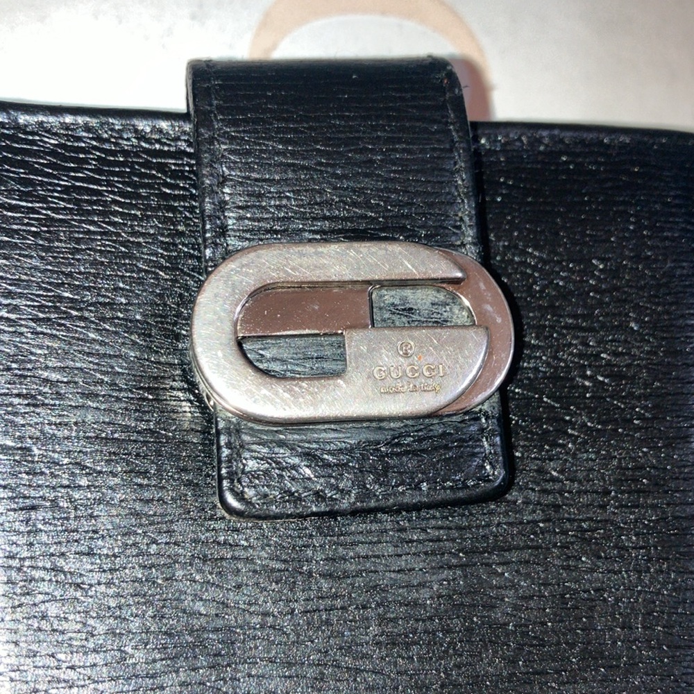 Gucci Vintage black leather interlocking G bifold wallet with silver har… - Picture 2 of 12